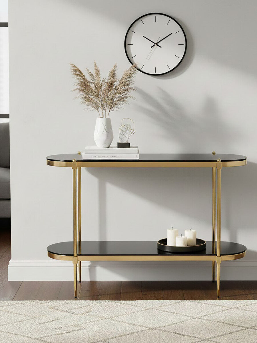 Orsina Arezzo 2-Tier Console Table | Gold & Black Tempered Glass