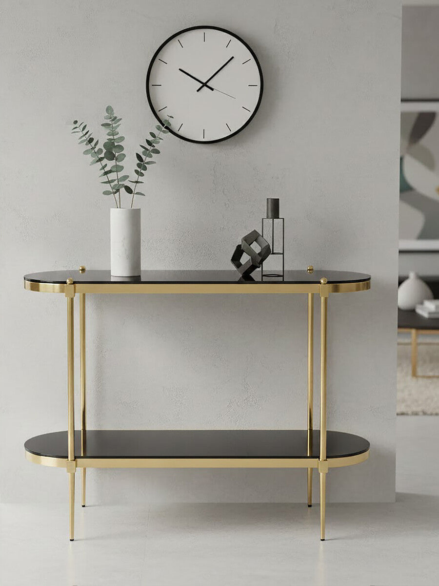 Orsina Arezzo 2-Tier Console Table | Gold & Black Tempered Glass