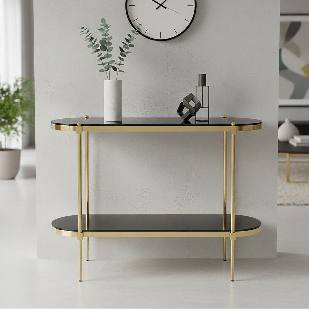 Orsina Arezzo 2-Tier Console Table | Gold & Black Tempered Glass
