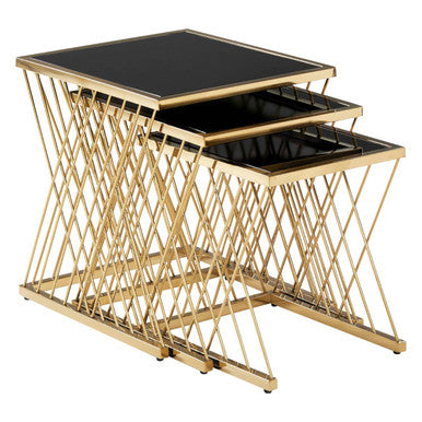 Orsina Arezzo Nesting Tables – Set of 3 Gold & Black Glass Side Tables