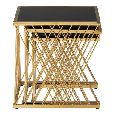 Orsina Arezzo Nesting Tables – Set of 3 Gold & Black Glass Side Tables