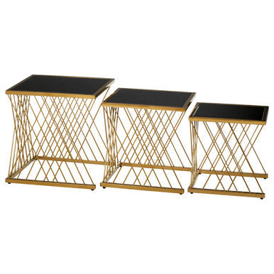 Orsina Arezzo Nesting Tables – Set of 3 Gold & Black Glass Side Tables