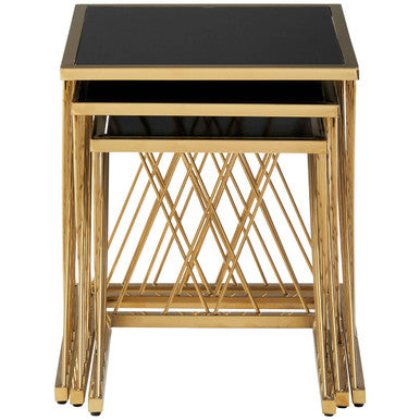Orsina Arezzo Nesting Tables – Set of 3 Gold & Black Glass Side Tables