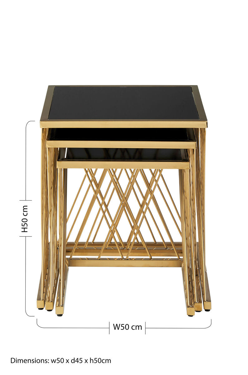 Orsina Arezzo Nesting Tables – Set of 3 Gold & Black Glass Side Tables