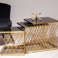 Orsina Arezzo Nesting Tables – Set of 3 Gold & Black Glass Side Tables