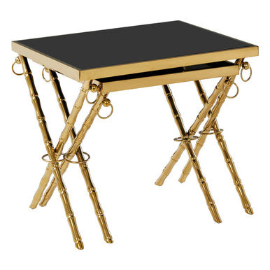 Orsina Arezzo Nesting Tables - Set of 2 Gold & Black Glass Side Tables