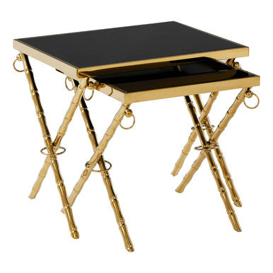 Orsina Arezzo Nesting Tables - Set of 2 Gold & Black Glass Side Tables