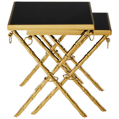 Orsina Arezzo Nesting Tables - Set of 2 Gold & Black Glass Side Tables
