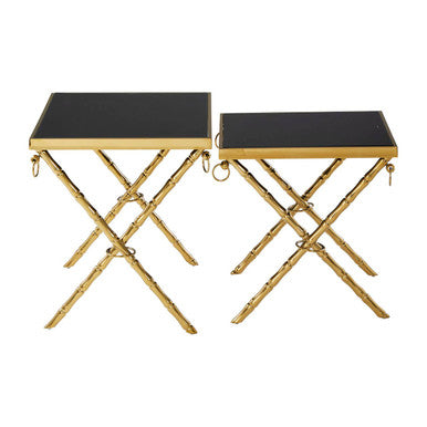 Orsina Arezzo Nesting Tables - Set of 2 Gold & Black Glass Side Tables