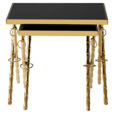 Orsina Arezzo Nesting Tables - Set of 2 Gold & Black Glass Side Tables