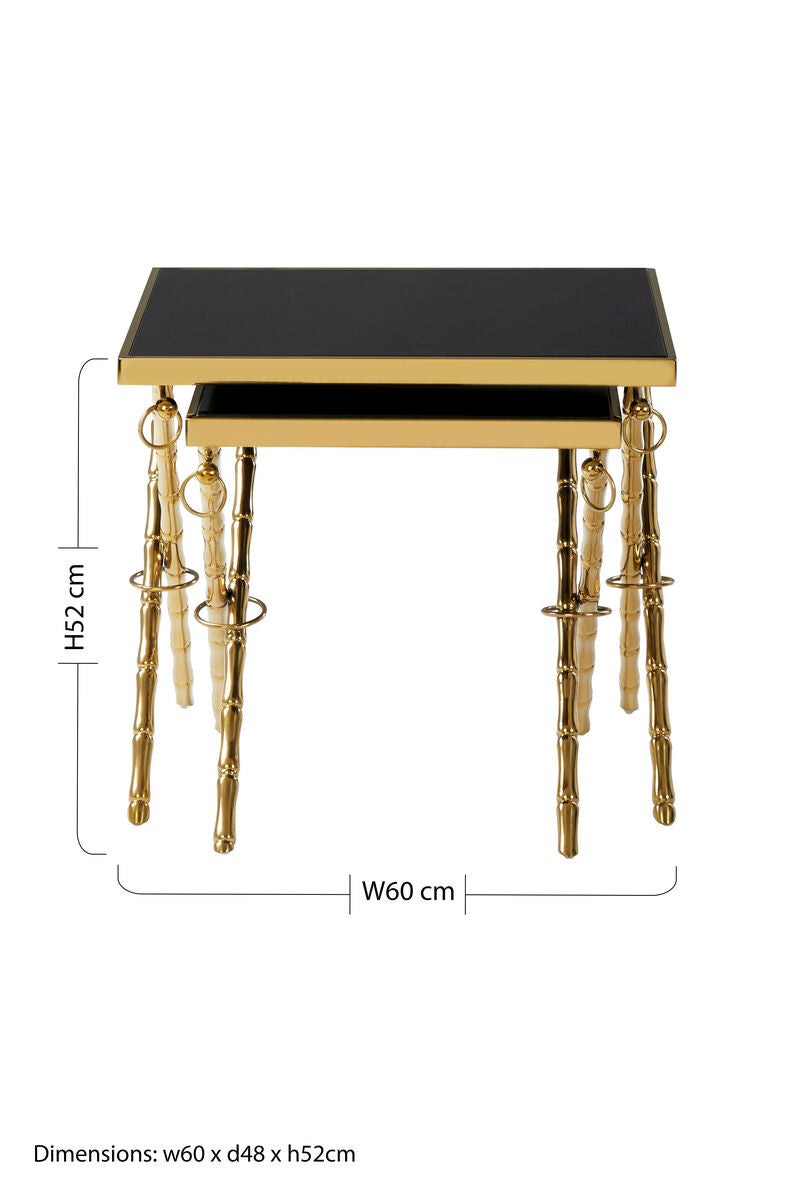 Orsina Arezzo Nesting Tables - Set of 2 Gold & Black Glass Side Tables
