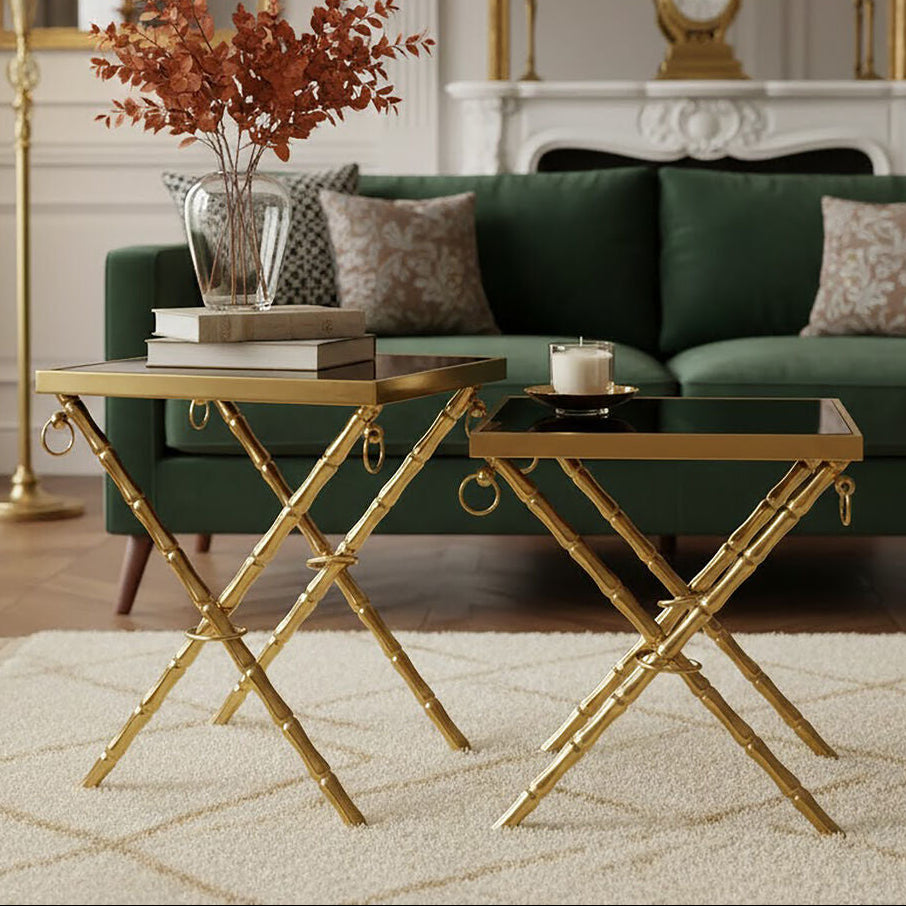 Orsina Arezzo Nesting Tables - Set of 2 Gold & Black Glass Side Tables