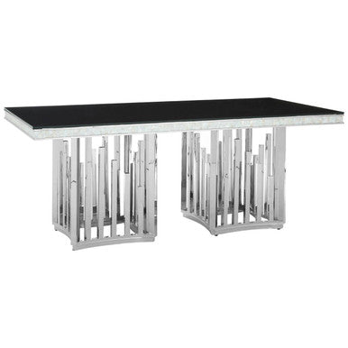 Orsina Eliza Dining Table | Black Tempered Glass & Silver Steel Frame