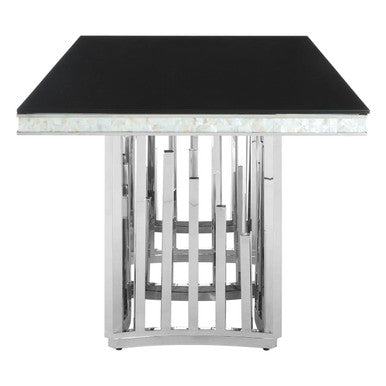 Orsina Eliza Dining Table | Black Tempered Glass & Silver Steel Frame