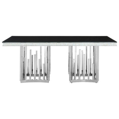 Orsina Eliza Dining Table | Black Tempered Glass & Silver Steel Frame