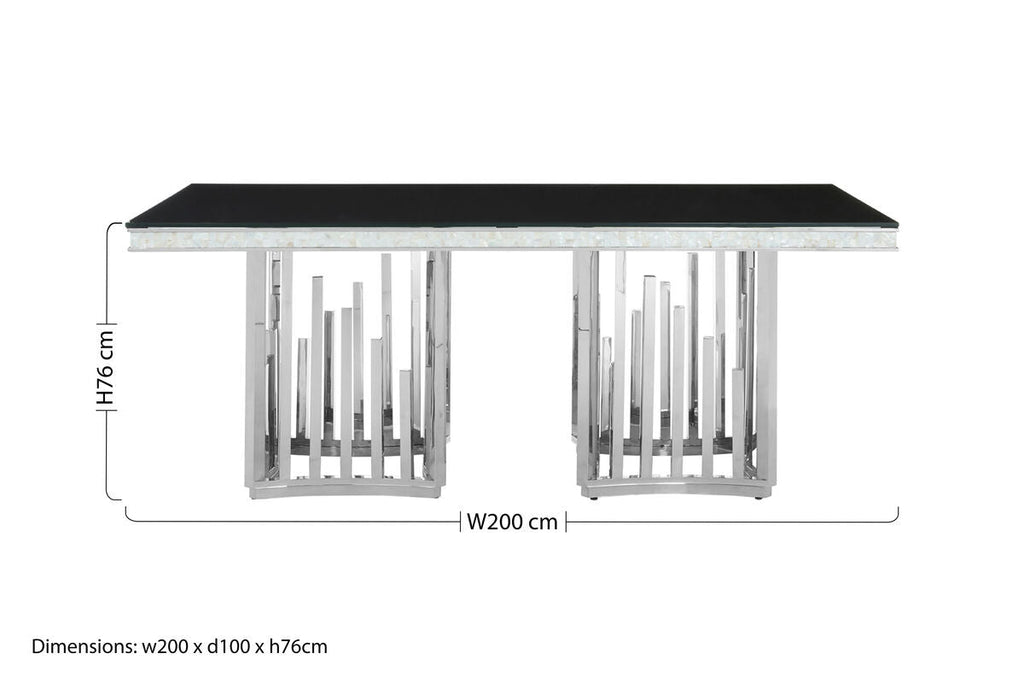 Orsina Eliza Dining Table | Black Tempered Glass & Silver Steel Frame