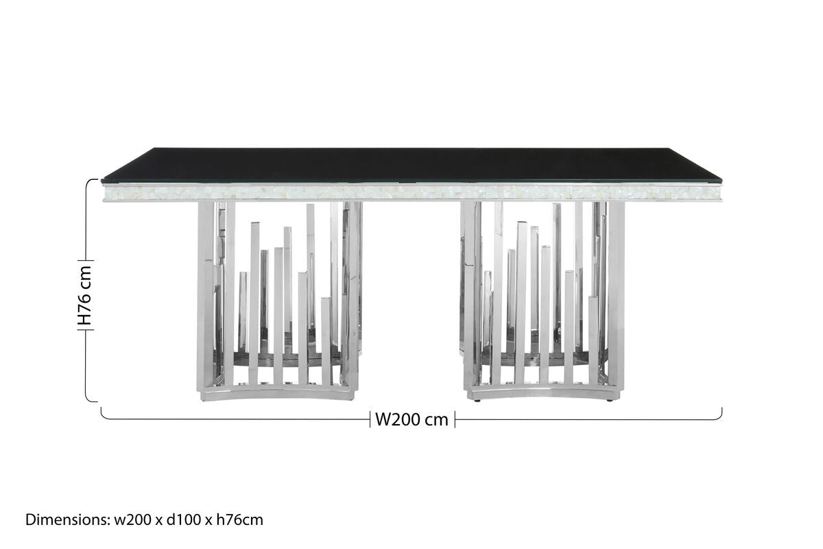 Orsina Eliza Dining Table | Black Tempered Glass & Silver Steel Frame