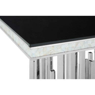 Orsina Eliza Dining Table | Black Tempered Glass & Silver Steel Frame
