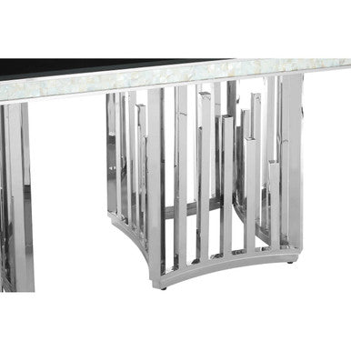 Orsina Eliza Dining Table | Black Tempered Glass & Silver Steel Frame