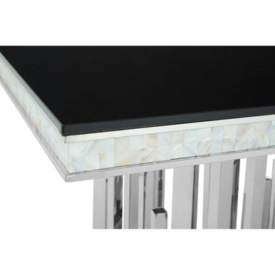 Orsina Eliza Dining Table | Black Tempered Glass & Silver Steel Frame