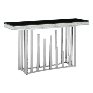 Orsina Eliza Black Glass Console Table – Silver Steel Frame