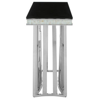 Orsina Eliza Black Glass Console Table – Silver Steel Frame