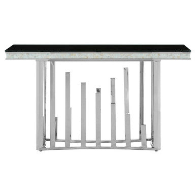Orsina Eliza Black Glass Console Table – Silver Steel Frame