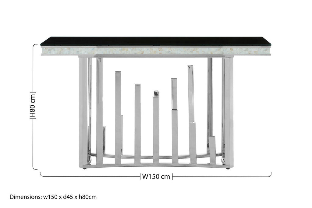 Orsina Eliza Black Glass Console Table – Silver Steel Frame