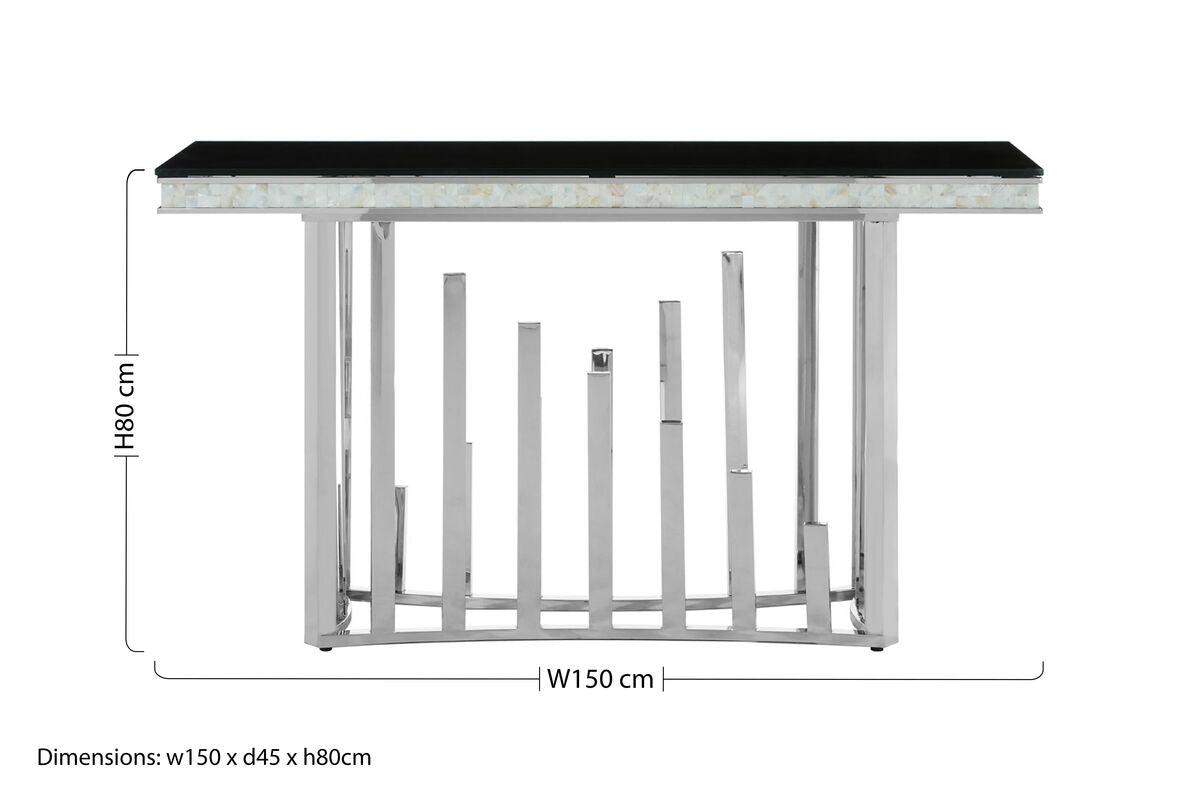 Orsina Eliza Black Glass Console Table – Silver Steel Frame
