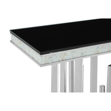 Orsina Eliza Black Glass Console Table – Silver Steel Frame
