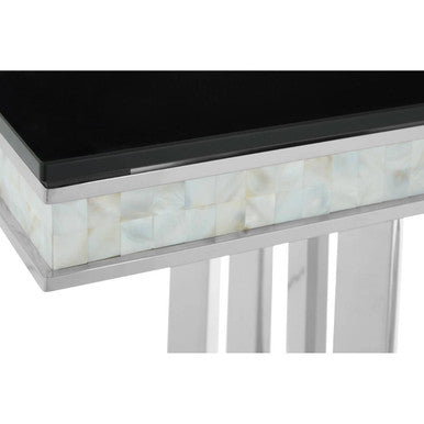 Orsina Eliza Black Glass Console Table – Silver Steel Frame
