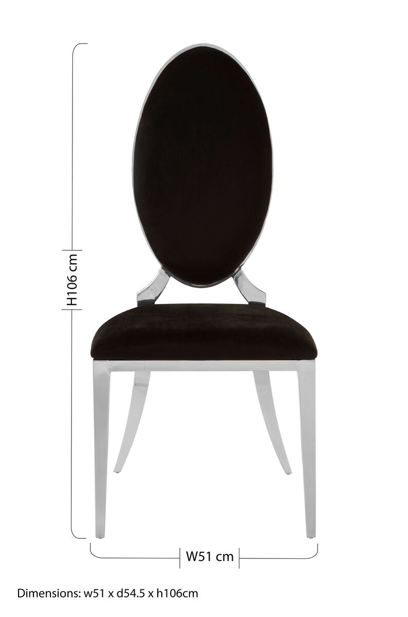 Orsina Eliza Black Velvet Dining Chair | Silver Oval Frame Seating