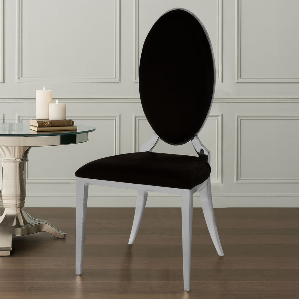Orsina Eliza Black Velvet Dining Chair | Silver Oval Frame Seating
