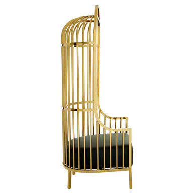 Orsina Eliza Gold Finish Dome Cage Chair | Black Faux Leather Seat