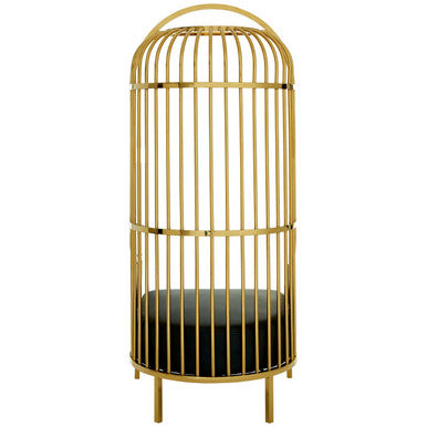 Orsina Eliza Gold Finish Dome Cage Chair | Black Faux Leather Seat