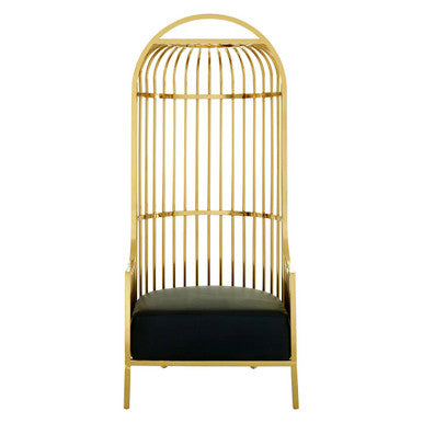 Orsina Eliza Gold Finish Dome Cage Chair | Black Faux Leather Seat