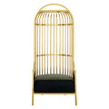 Orsina Eliza Gold Finish Dome Cage Chair | Black Faux Leather Seat