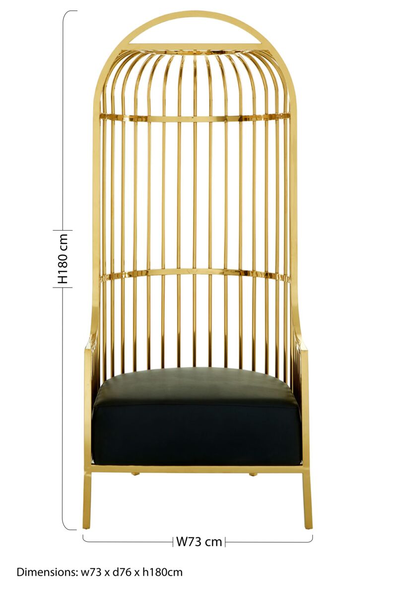 Orsina Eliza Gold Finish Dome Cage Chair | Black Faux Leather Seat