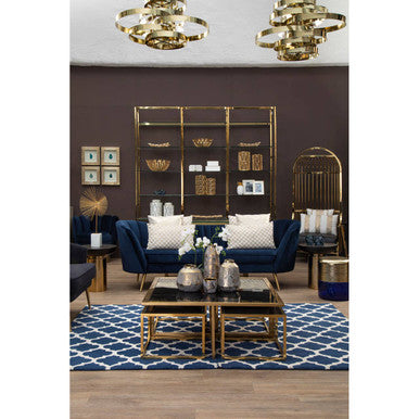 Orsina Eliza Gold Finish Dome Cage Chair | Black Faux Leather Seat