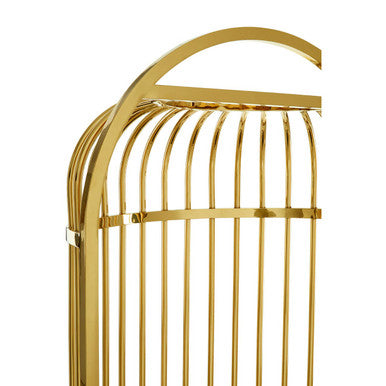 Orsina Eliza Gold Finish Dome Cage Chair | Black Faux Leather Seat