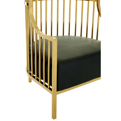 Orsina Eliza Gold Finish Dome Cage Chair | Black Faux Leather Seat