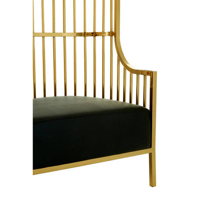 Orsina Eliza Gold Finish Dome Cage Chair | Black Faux Leather Seat