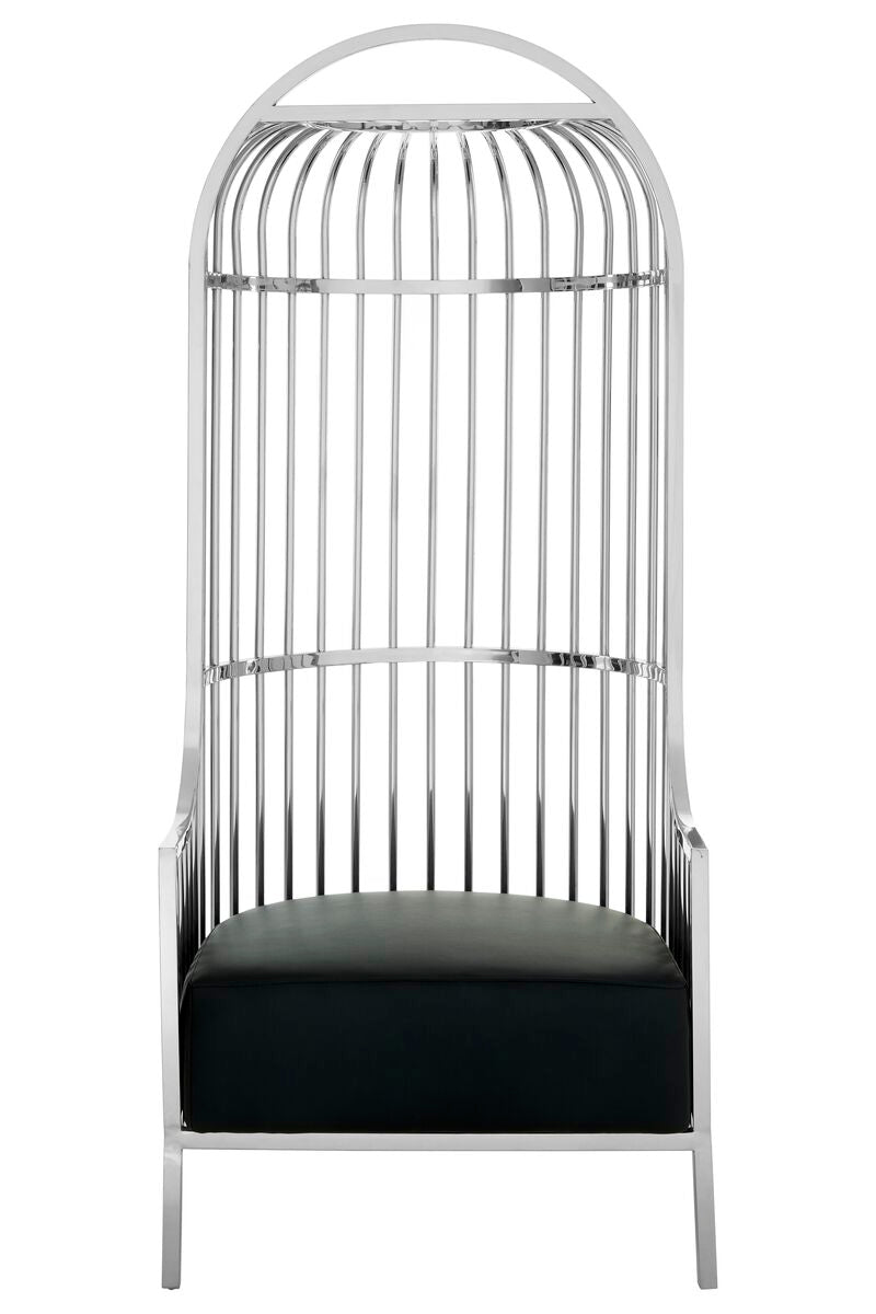 Orsina Eliza Dome Cage Chair – Silver Finish with Black Faux Leather