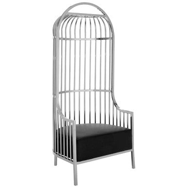 Orsina Eliza Dome Cage Chair – Silver Finish with Black Faux Leather