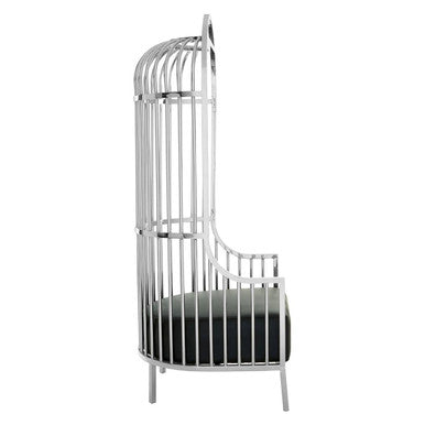 Orsina Eliza Dome Cage Chair – Silver Finish with Black Faux Leather