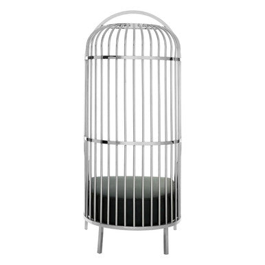 Orsina Eliza Dome Cage Chair – Silver Finish with Black Faux Leather