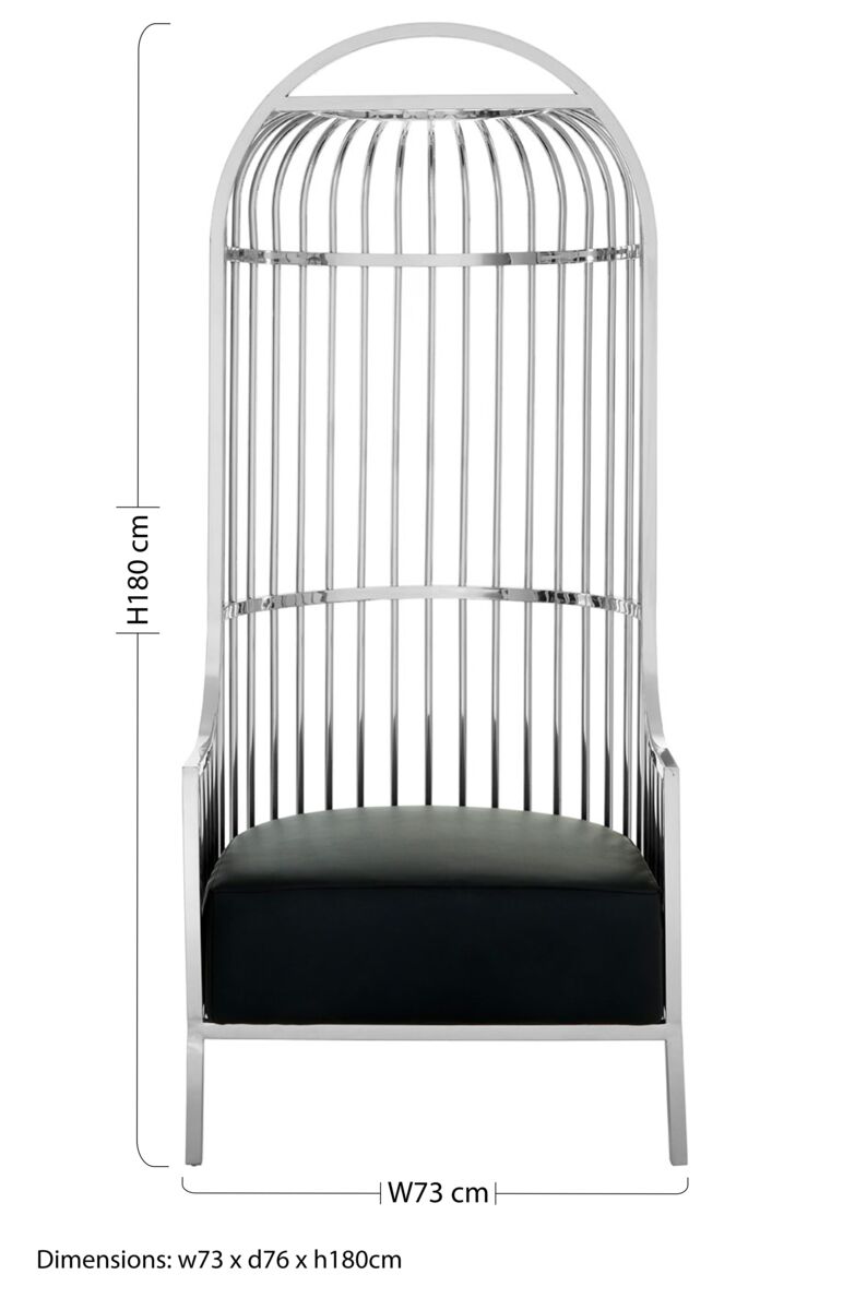 Orsina Eliza Dome Cage Chair – Silver Finish with Black Faux Leather