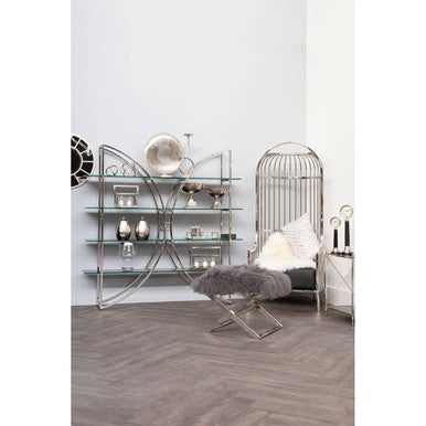 Orsina Eliza Dome Cage Chair – Silver Finish with Black Faux Leather