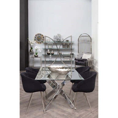 Orsina Eliza Dome Cage Chair – Silver Finish with Black Faux Leather