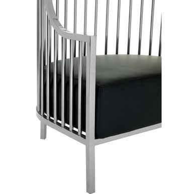 Orsina Eliza Dome Cage Chair – Silver Finish with Black Faux Leather